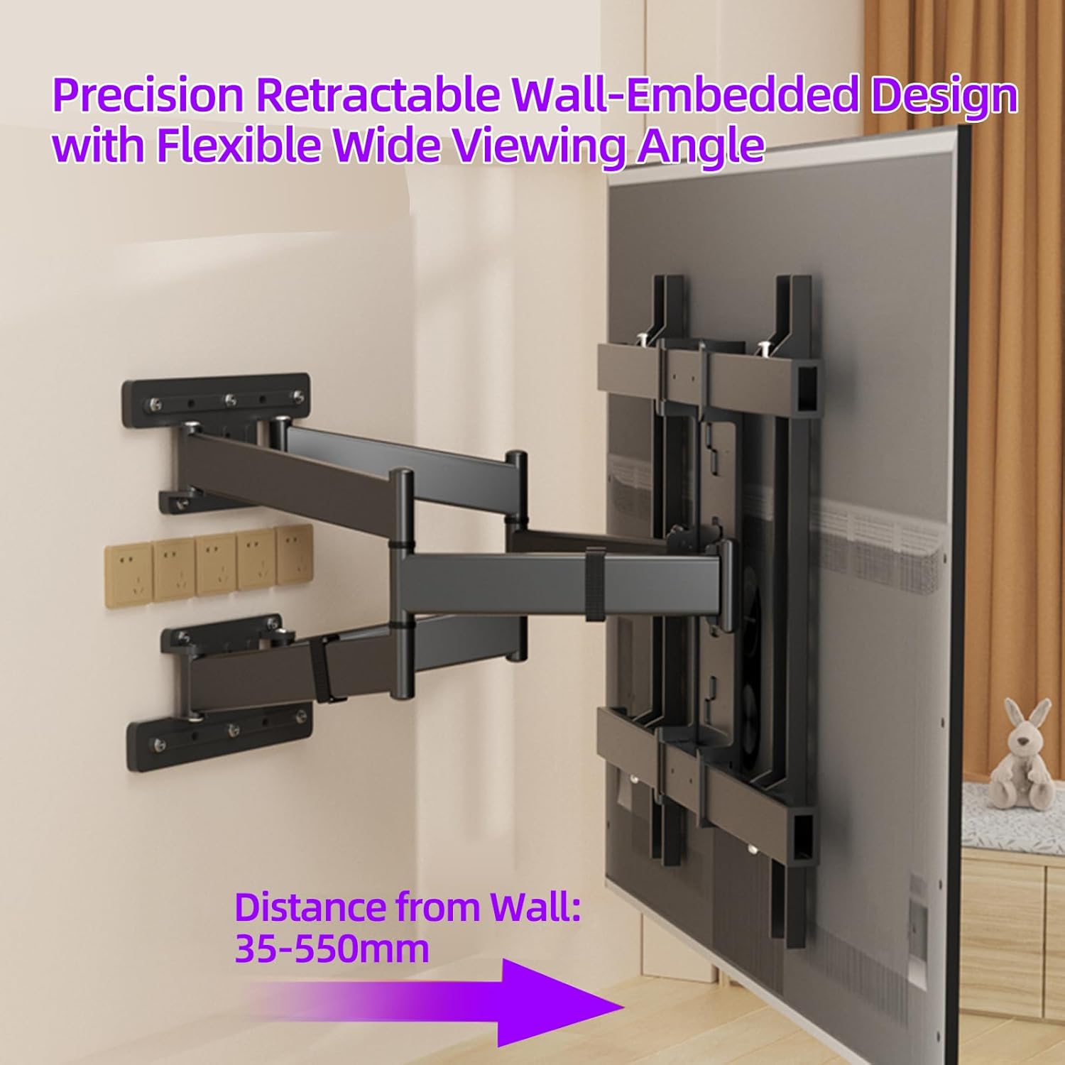 Corner TV Wall Mount for 65 75 77 85 86 inch TVs,Long Arm Full Motion TV Bracket for 50-90 inch， Extension Articulating Arm Swivel and Tilt, Avoid outlets Hold 154lbs，Max VESA 650x600.