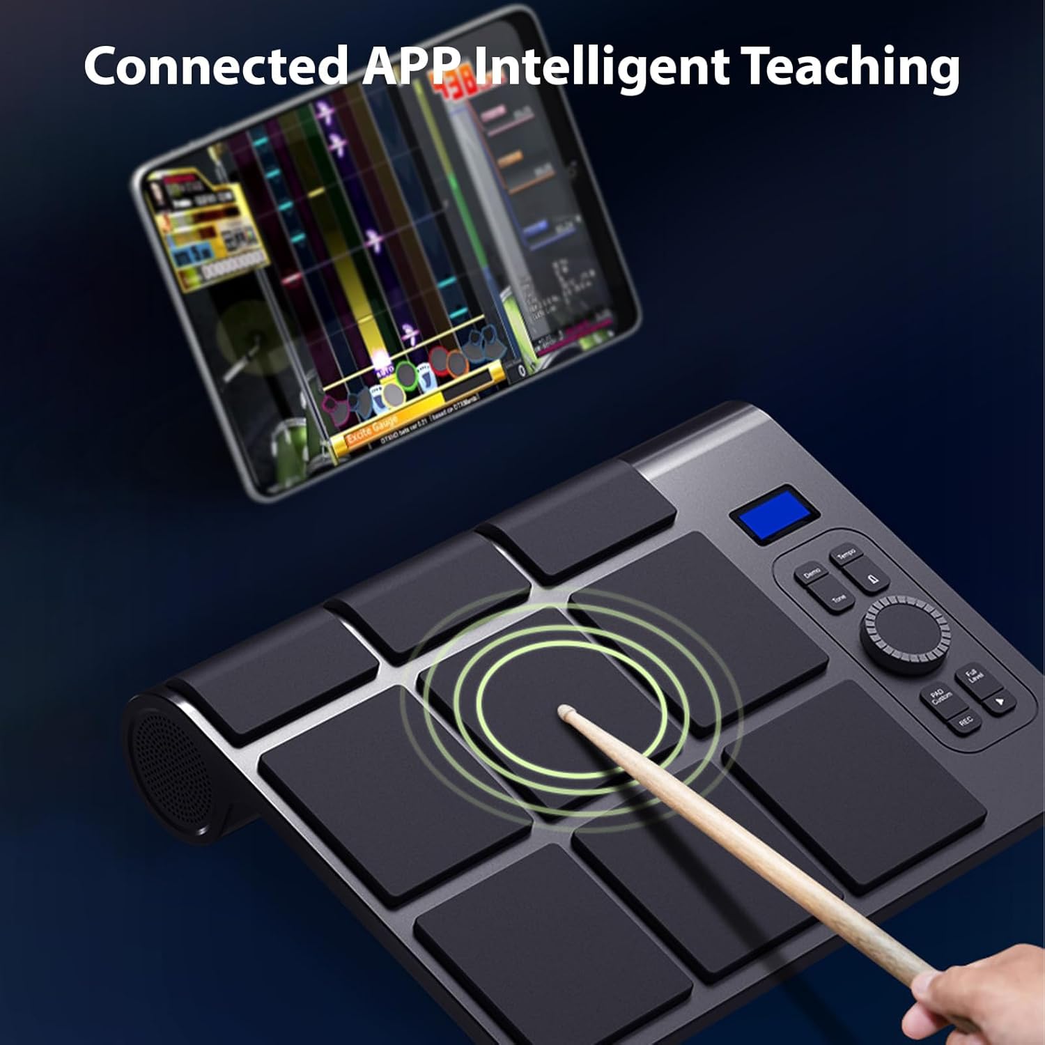 Electronic Tabletop Drum Set with 2 Speaker 9 Pads Color Lighting Supports BT MIDI Various Audio Connection LCD Display Adjustable Sensitivity Practice Electric Drum Pads with Drumsticks Foot Pedal