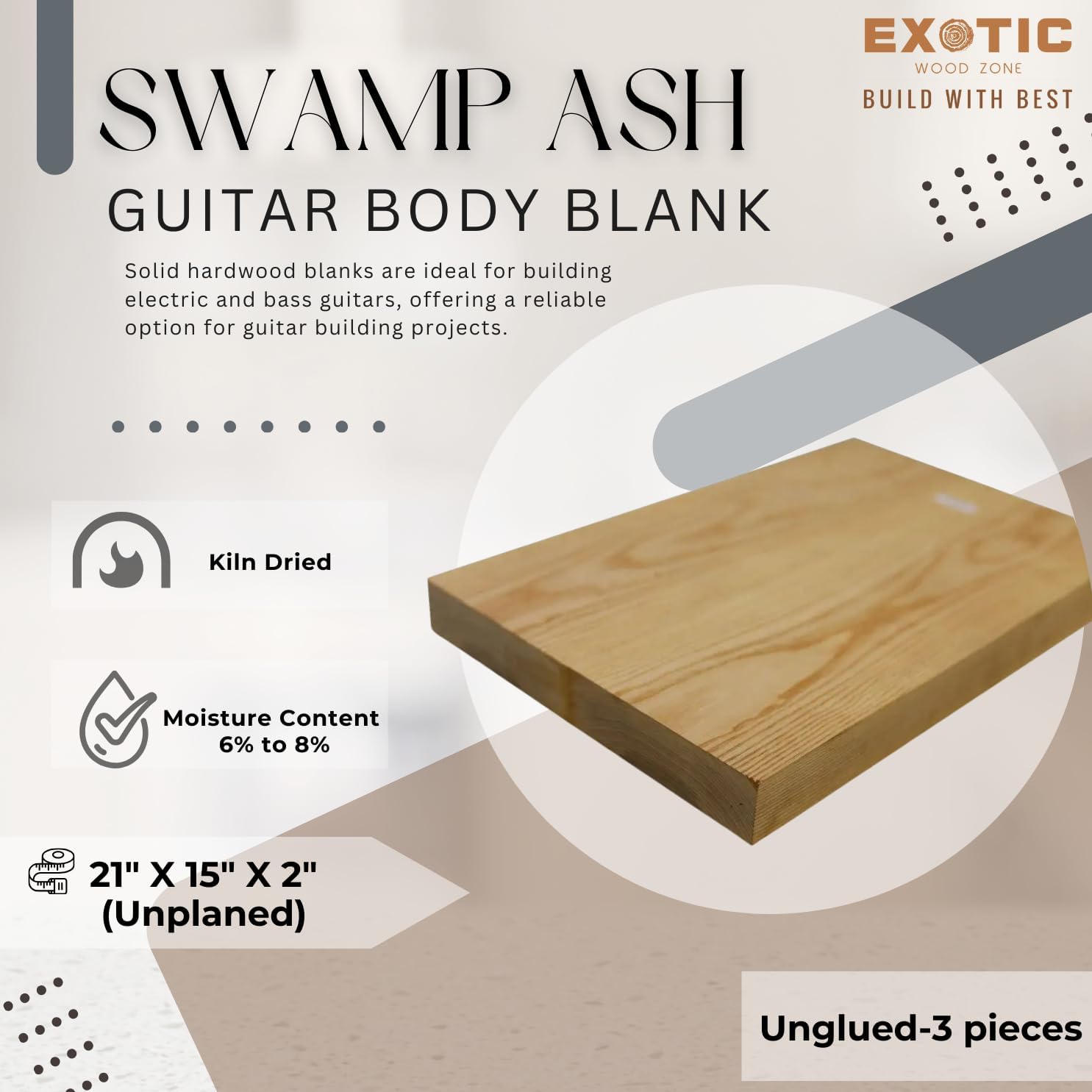 Exotic Wood Zone | Swamp Ash Electric/Bass Musical Wood Body Blanks | Guitar Luthier Tonewood Suppliers | Unglued Unplaned - 21