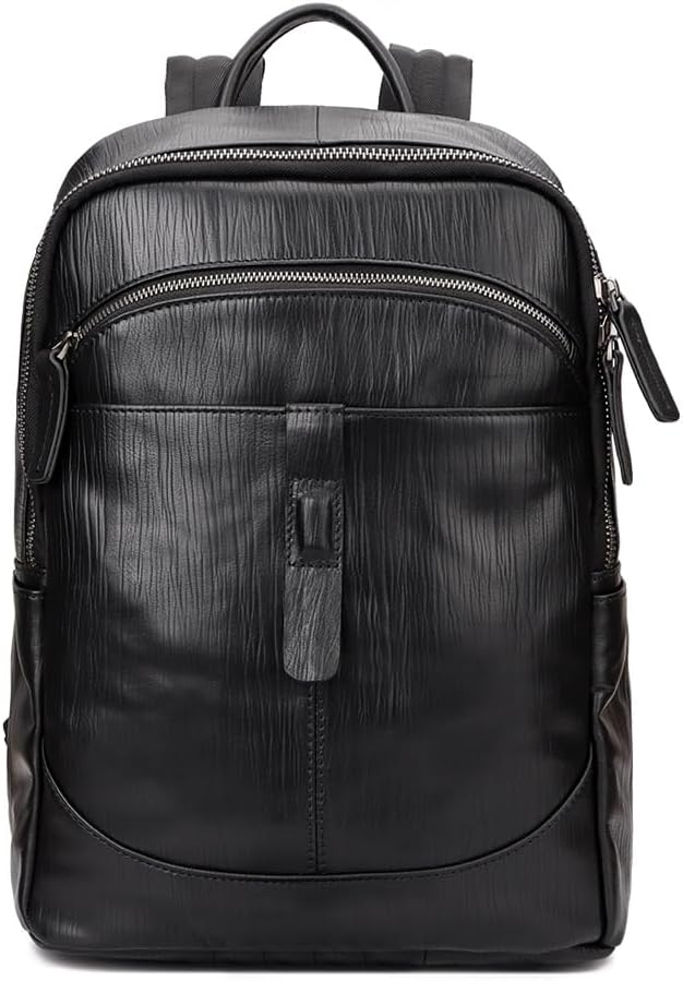 Vintage Genuine Leather Laptop Backpack, Water-resistant Sling Bag with Zip, Business Travel Backpack Gift Box (Black)