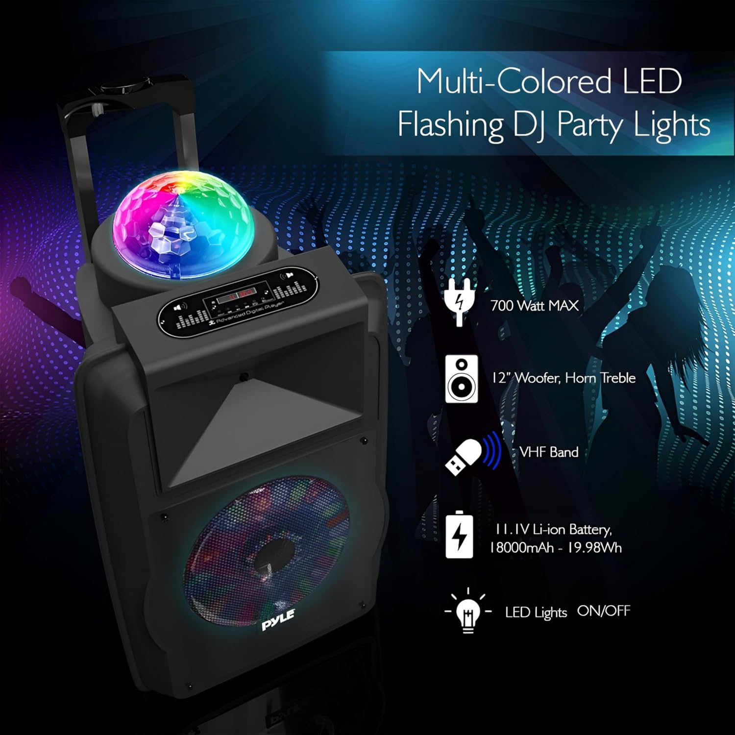 Pyle Wireless Portable PA Speaker System - 700 W Battery Powered Rechargeable Sound Speaker and Microphone Set with Bluetooth MP3 USB Micro SD FM Radio AUX 1/4