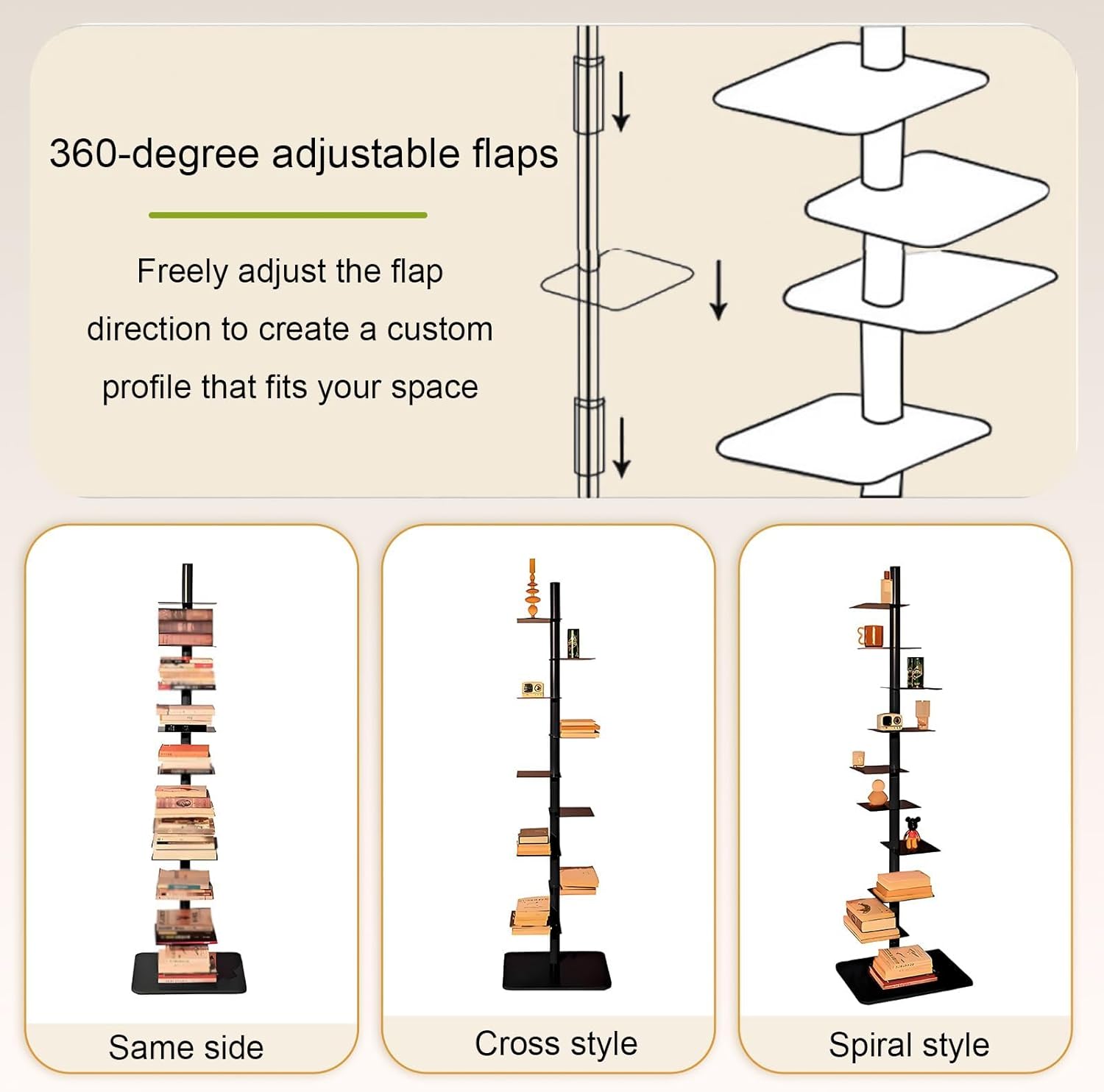 9 Tier Metal Spine Bookshelf Tower, Vertical Bookshelf, Adjustable Vertical Spine Book Tower Floor, Tall Open Display Storage Organizer for Study Room, Living Room(White)