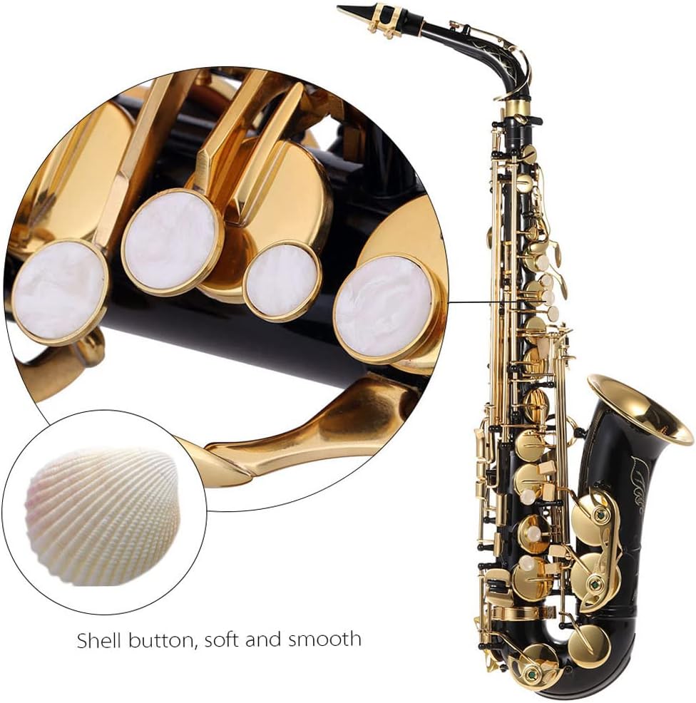 Eb Alto Saxophone Brass Lacquered Gold E Flat Sax 82Z Key Type Woodwind Instrument with Cleaning Brush Cloth Gloves Strap Padded Case