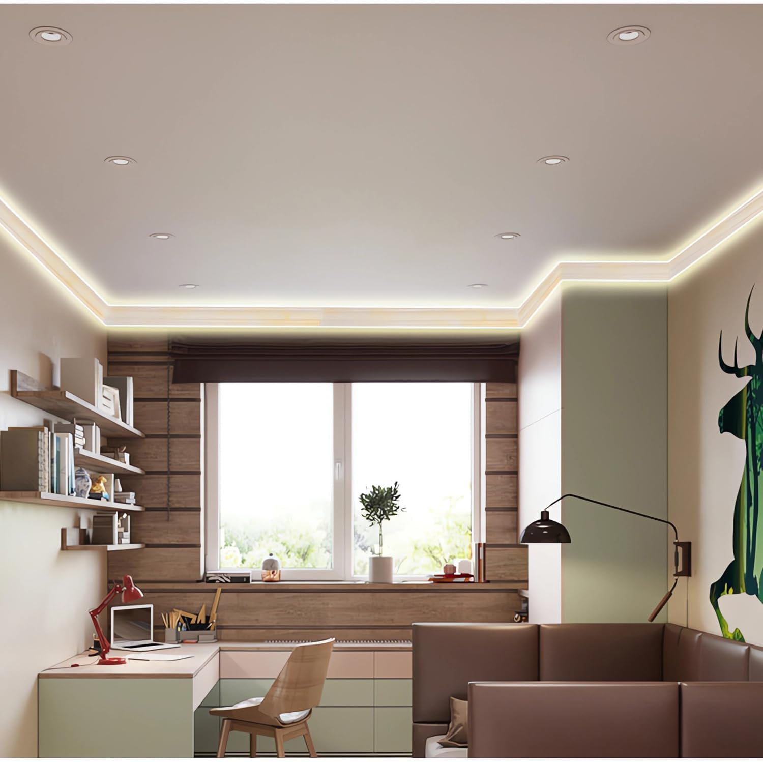 JARBIH 5PACK Led Aluminum Profile for Ceiling Wall Decoration, 1M/3.3ft 6cmx6cm Top Corner Strip Line Luminous Ceiling Free Lamp Internal Channel Linear for Living Room Home(Black)