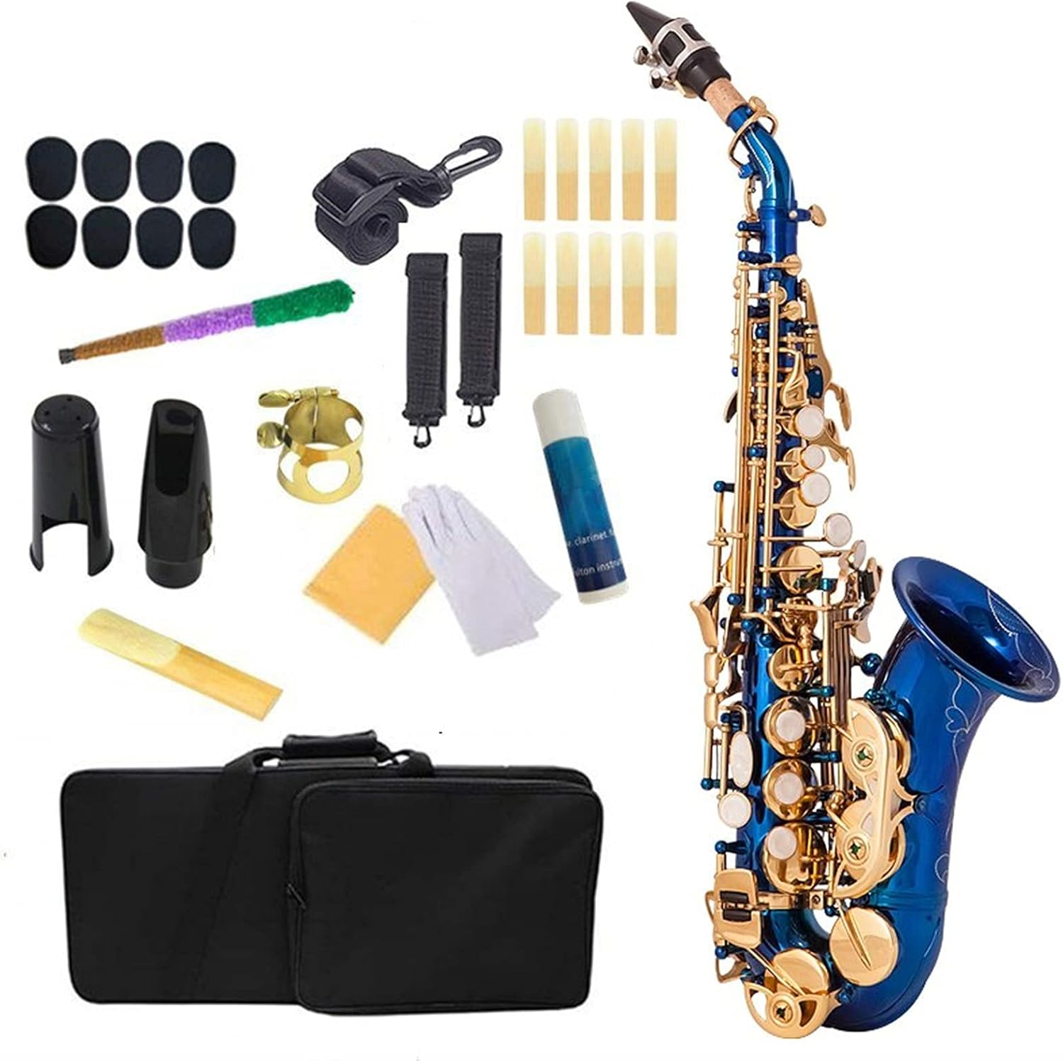 Saxophone Straight Brass Golden Carved Elbow Soprano Saxophone Saxophone Pearl White Shell Button Wind Instrument