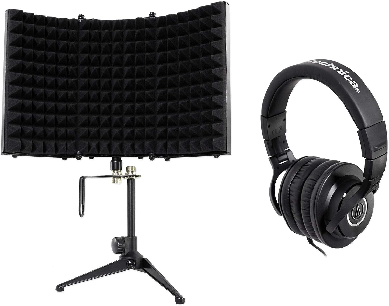 Audio-Technica ATH-M40x Closed-Back Dynamic Studio Monitor Headphones ATHM40x Bundle with Rockville RockShield 1 Studio Microphone Isolation Shield w/Sound Dampening Foam