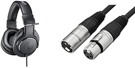 Audio-Technica ATH-M20X Professional Studio Monitor Headphones and Amazon Basics XLR Microphone Cable Bundle