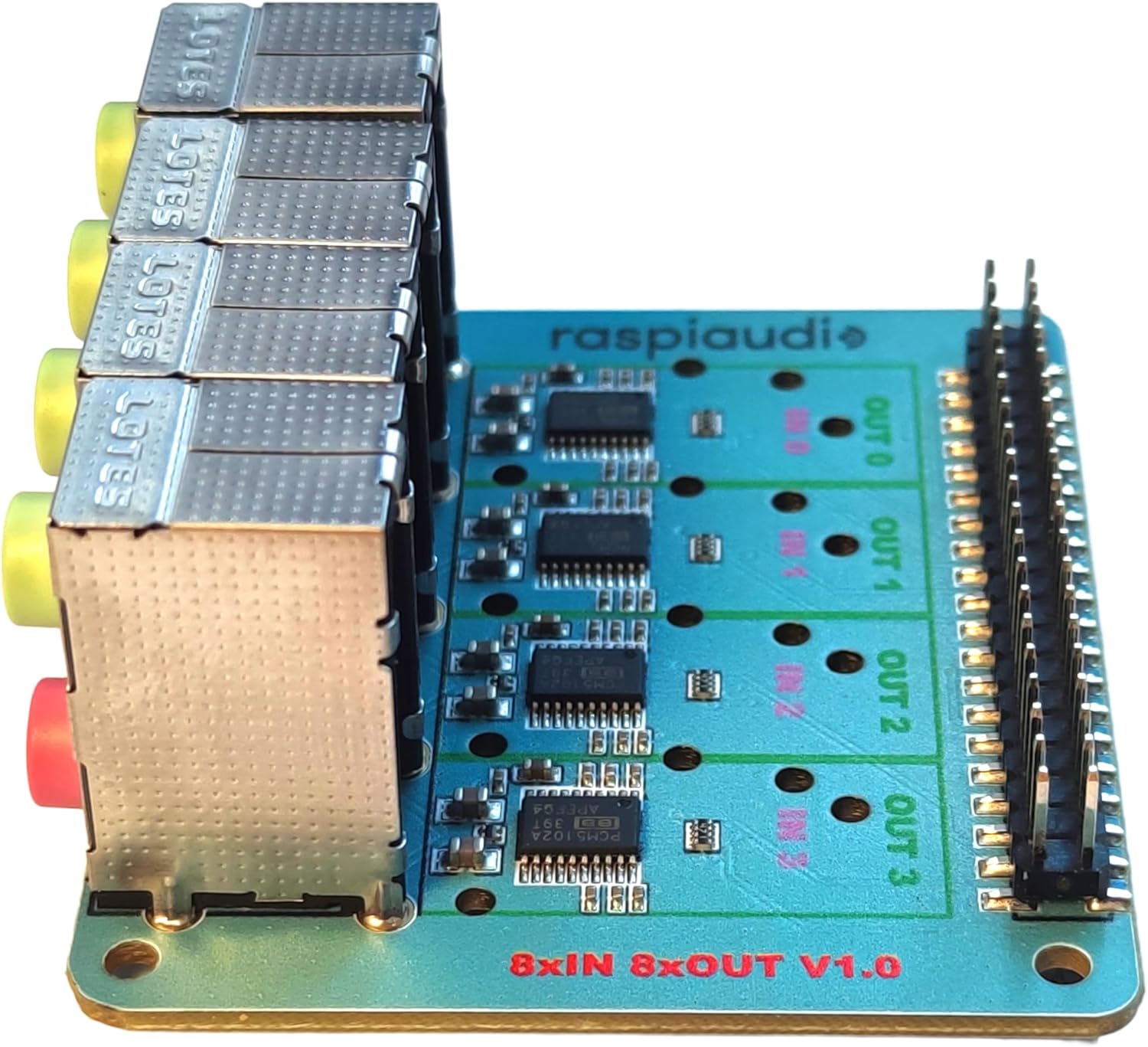 RASPIAUDIO 8xIN + 8xOUT Audio DAC Hat Sound Card for Raspberry PI5 only