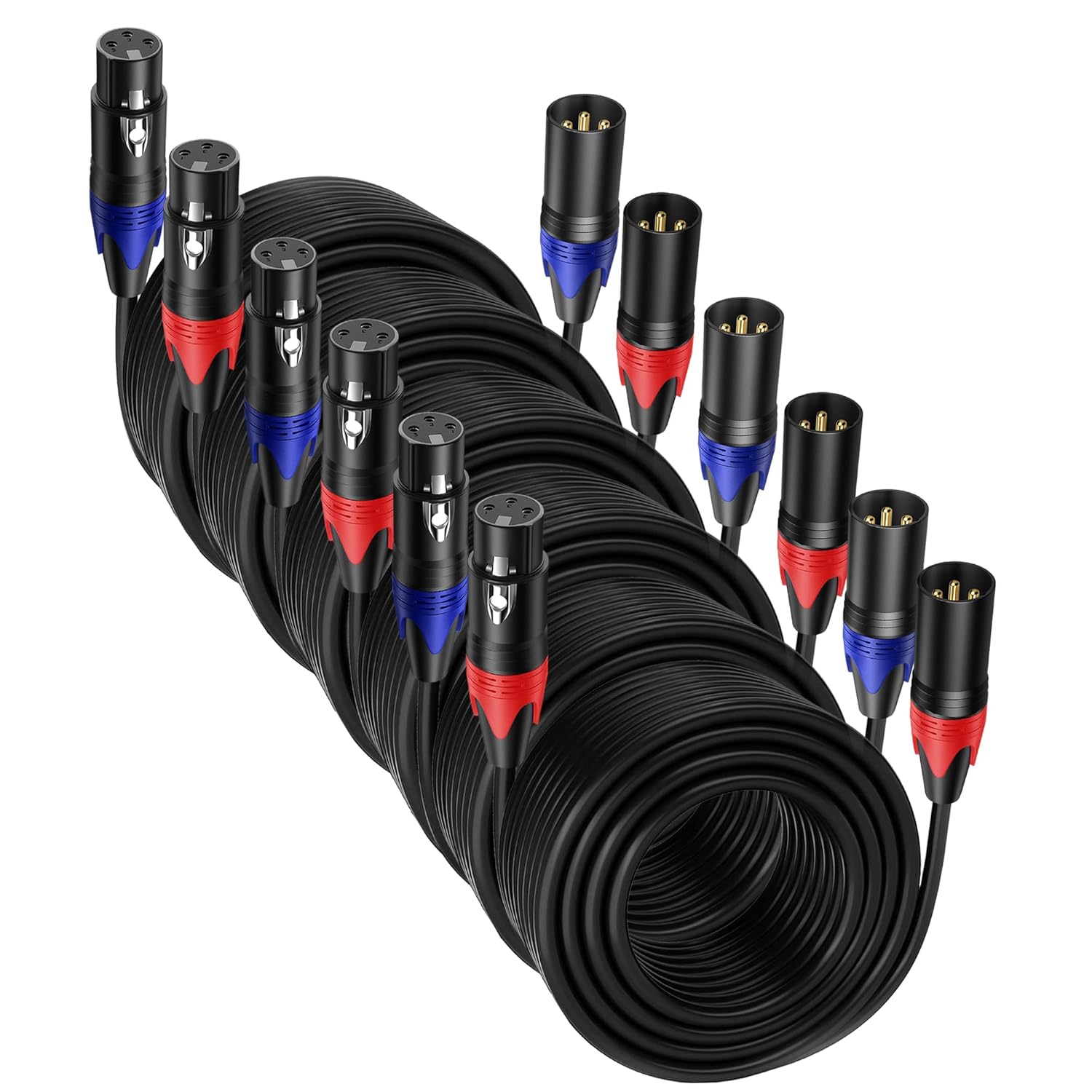 6 Pack, 50 FT XLR Male to Female Cable Professional Balanced Microphone Lead XLR Male to Female Cables, Extension Mic Cable Cord