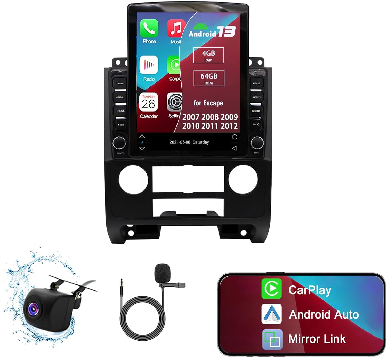 4G+64G Android 13 Car Stereo with Wireless Carplay & Android Auto, 9.7