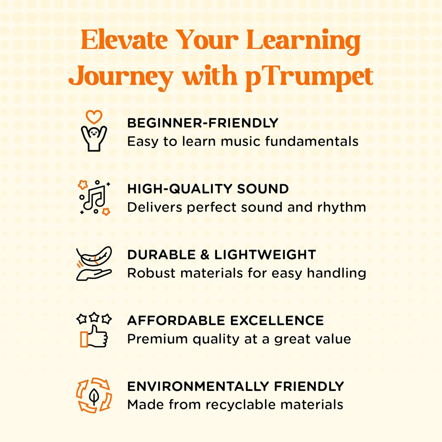 pTrumpet Bb Plastic Trumpet - Durable pInstruments Design with Ergonomic Grip - Includes 3C & 5C Mouthpieces and Carrying Bag - Authentic Sound for Students & Beginners - ABS Build - Green