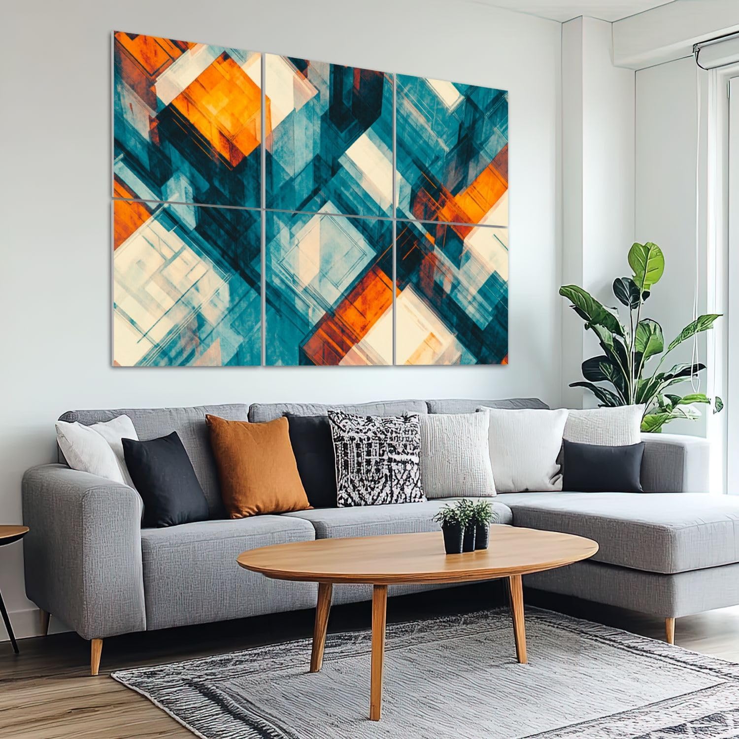 6 Pack Art Acoustic Panels Sound Absorbing Abstract Teal Overlapping Cubes Transparent Layers Bright Orange Decorative Soundproof Wall Panels Self Adhesive for Recording Studios Office 72