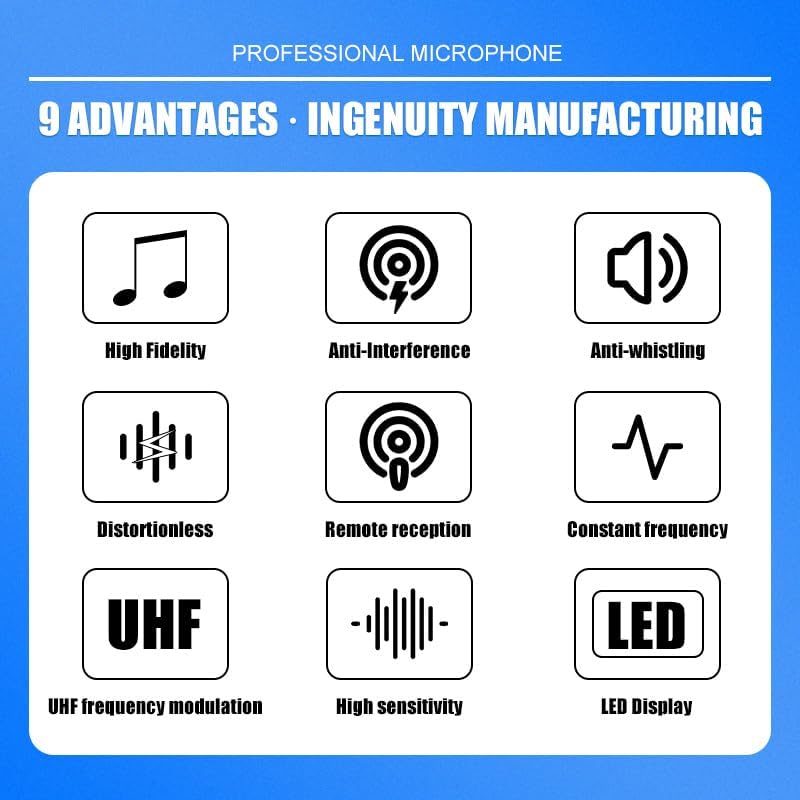Wireless Microphone System with Bimetal Microphone, UHF Handheld Wireless Moving Coil Microphone, for Sing, Karaoke, Church, DJ, Party, Wedding,(GLXD92)