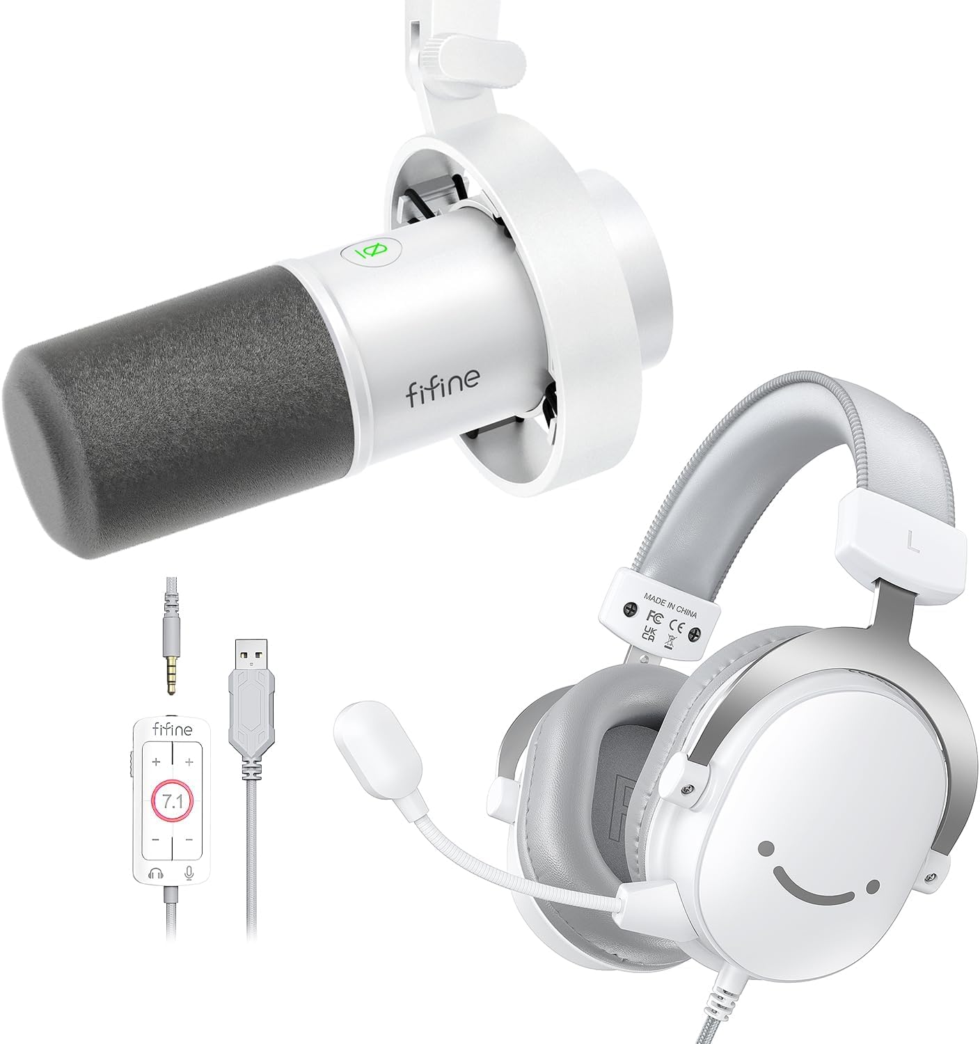 FIFINE USB PC Podcast Microphone Bundle with Gaming Headset, XLR/USB Dynamic Mic with Tap-to-Mute, 3.5mm Headphones Jack, Streaming Over-Ear Wired Headphones for PC PS4/5 Game Console (K688W+H9W)