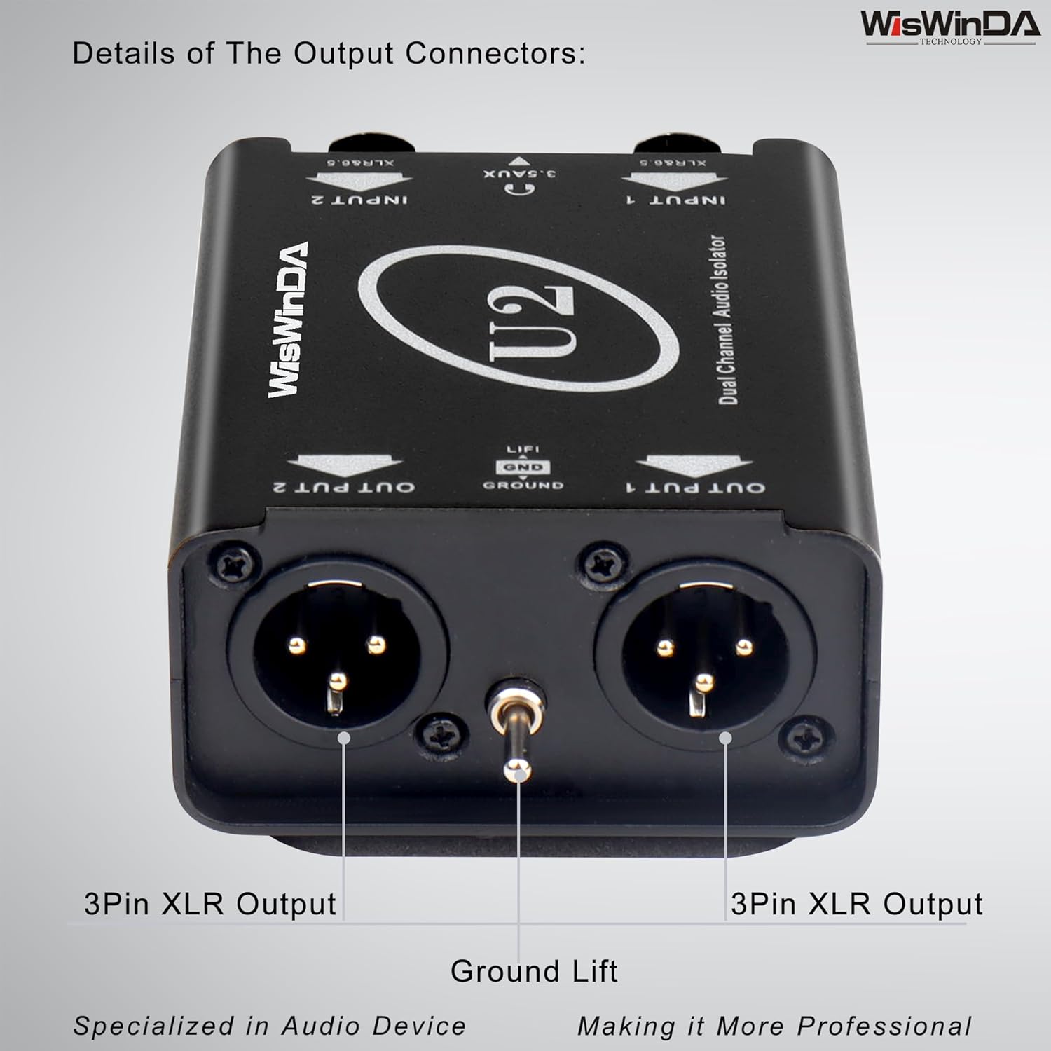 U2 Pro XLR/1/4inch/AUX HiFi Stereo Version Audio Isolation Box Ground Loop Isolator/Noise Filter/Hum Eliminator for Audio System Eliminate Hum&Buzzing Noise (Pro U2-XLR/AUX/TS/TRS)