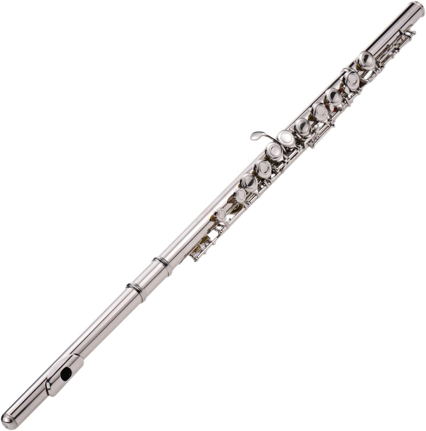 Flute Kit Flute Silver Plated 16 Holes C Key Cupronickel Woodwind Instrument with Cleaning Cloth Stick Gloves Mini Bag Intermediate Flute