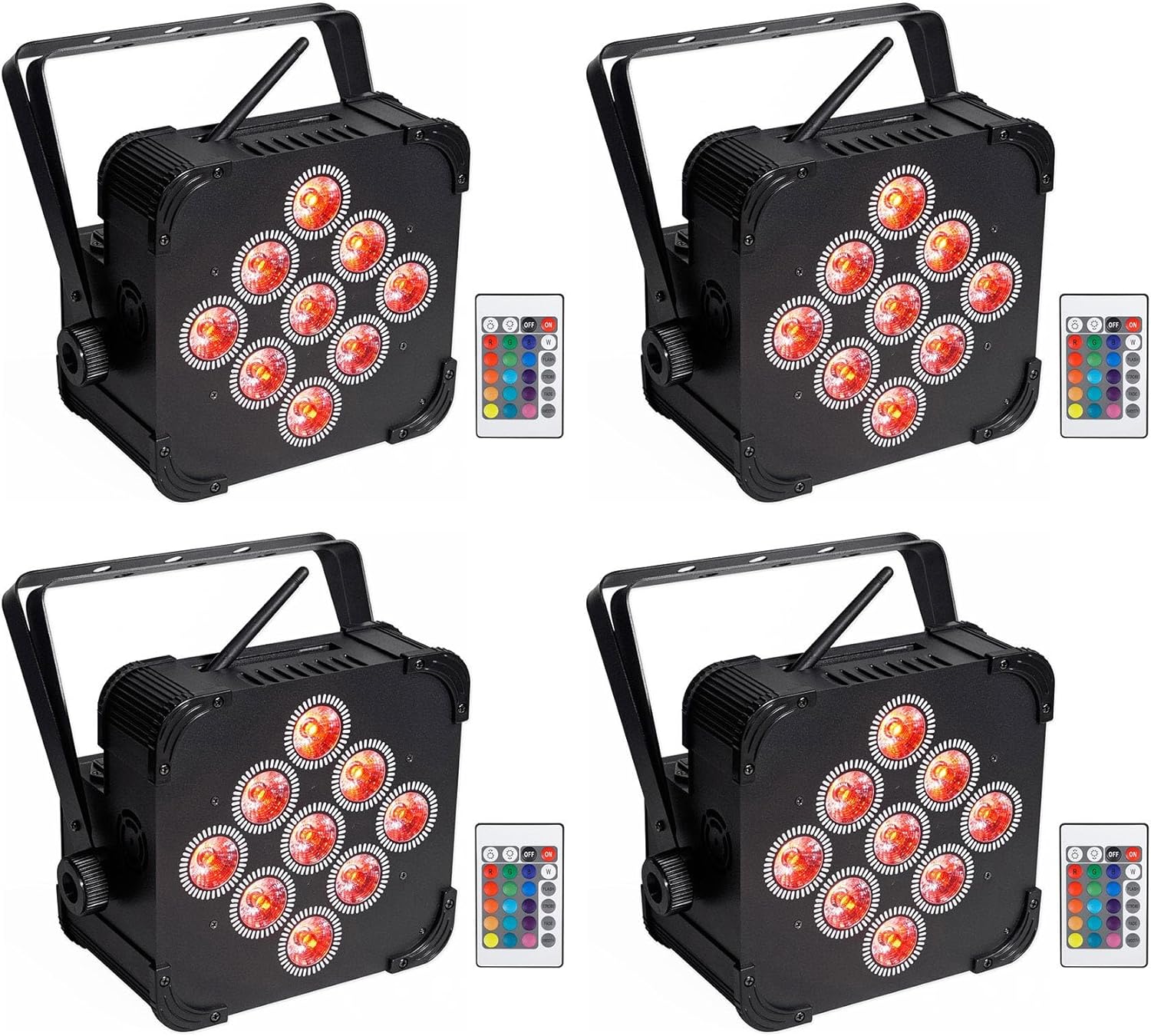 (4) Rockville Best PAR 60 Rechargable Par Can Wash Lights wWireless DMX+RGBWA+UV