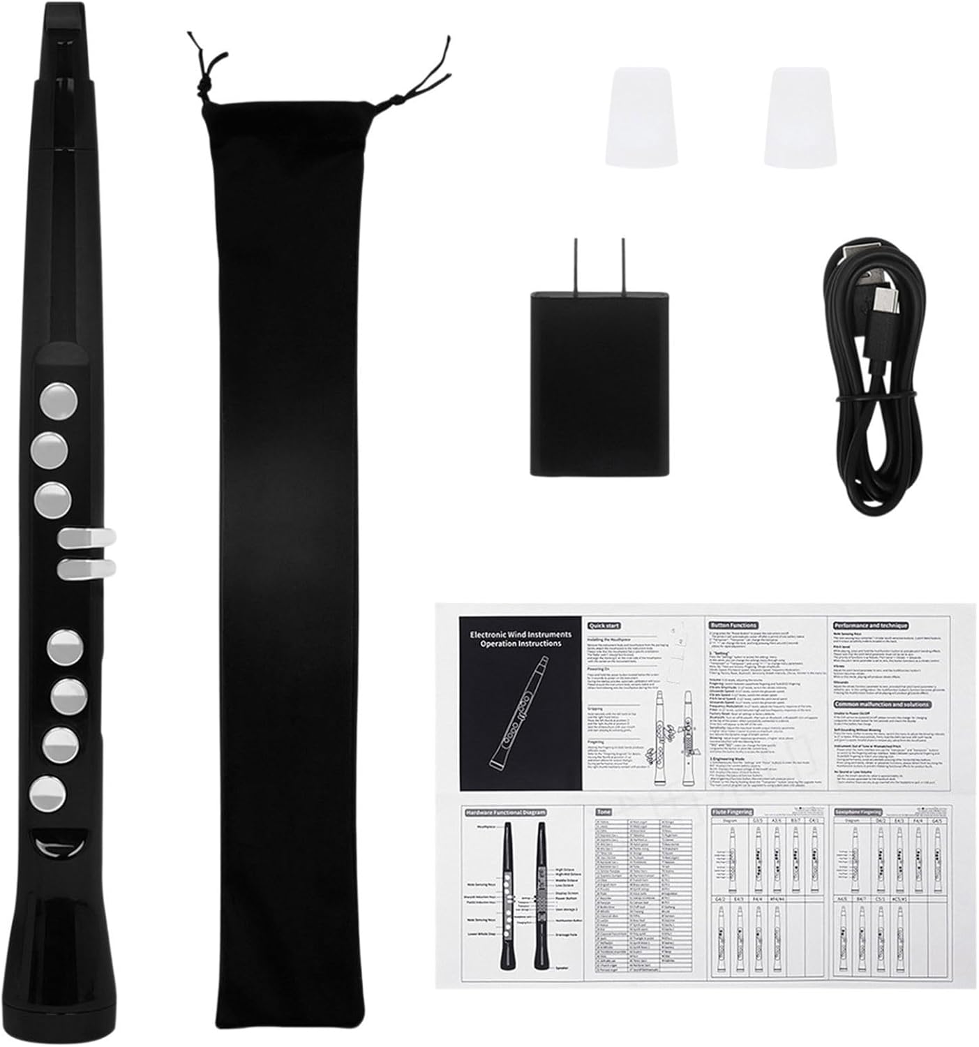 Portable Electric Digital Wind Instrument, Mini Synthesizer with 99 Tones, Rechargeable Digital Wind Instrument Synthesizer Rechargeable for Beginners Adults Teens (Black)