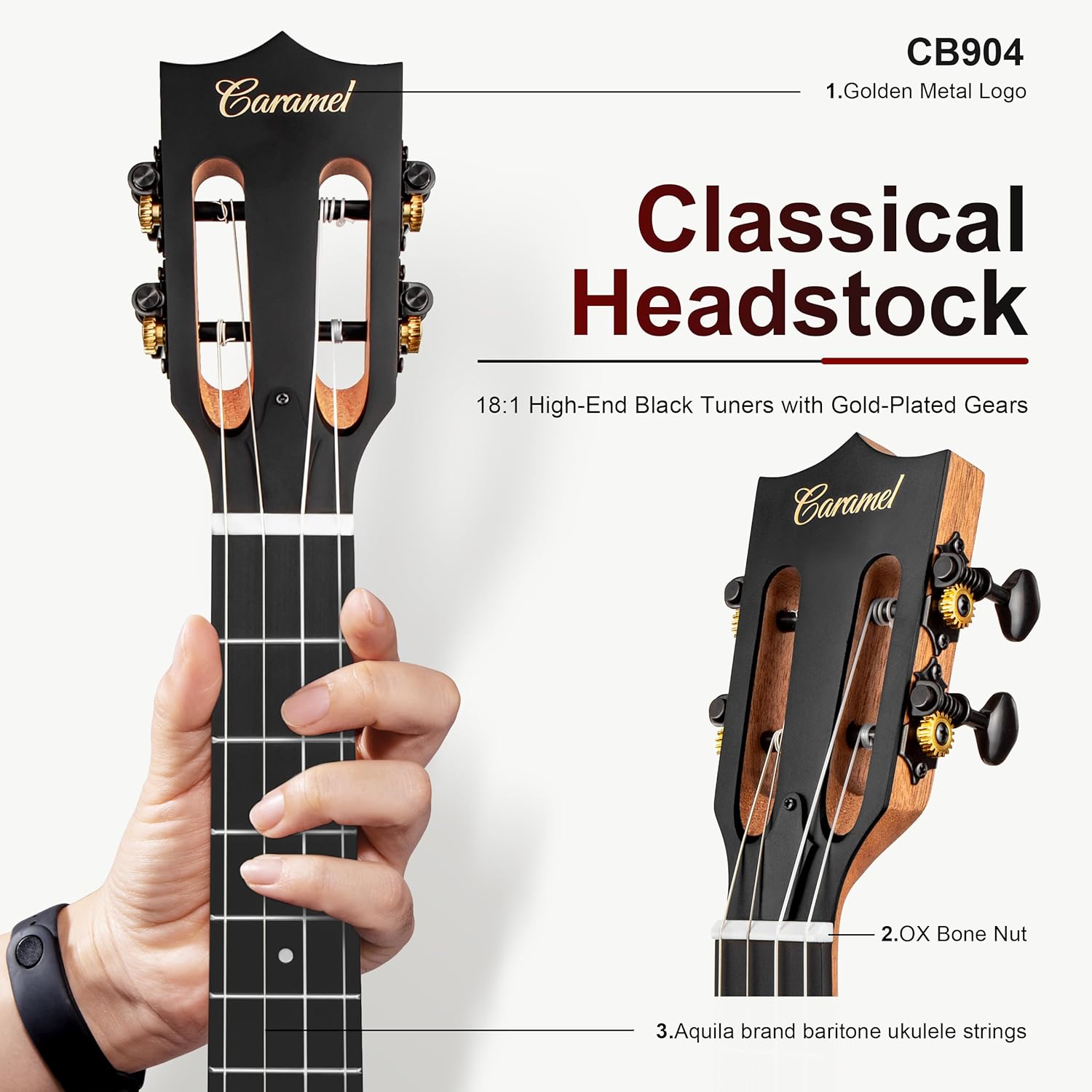 Caramel Ebony Wood Baritone Ukulele 30inch Wood LCD Color Display Electric Ukelele Kit Hawaiian Beginner Guitar Starter Pack Bundle Gig bag, Strap, Strings Set