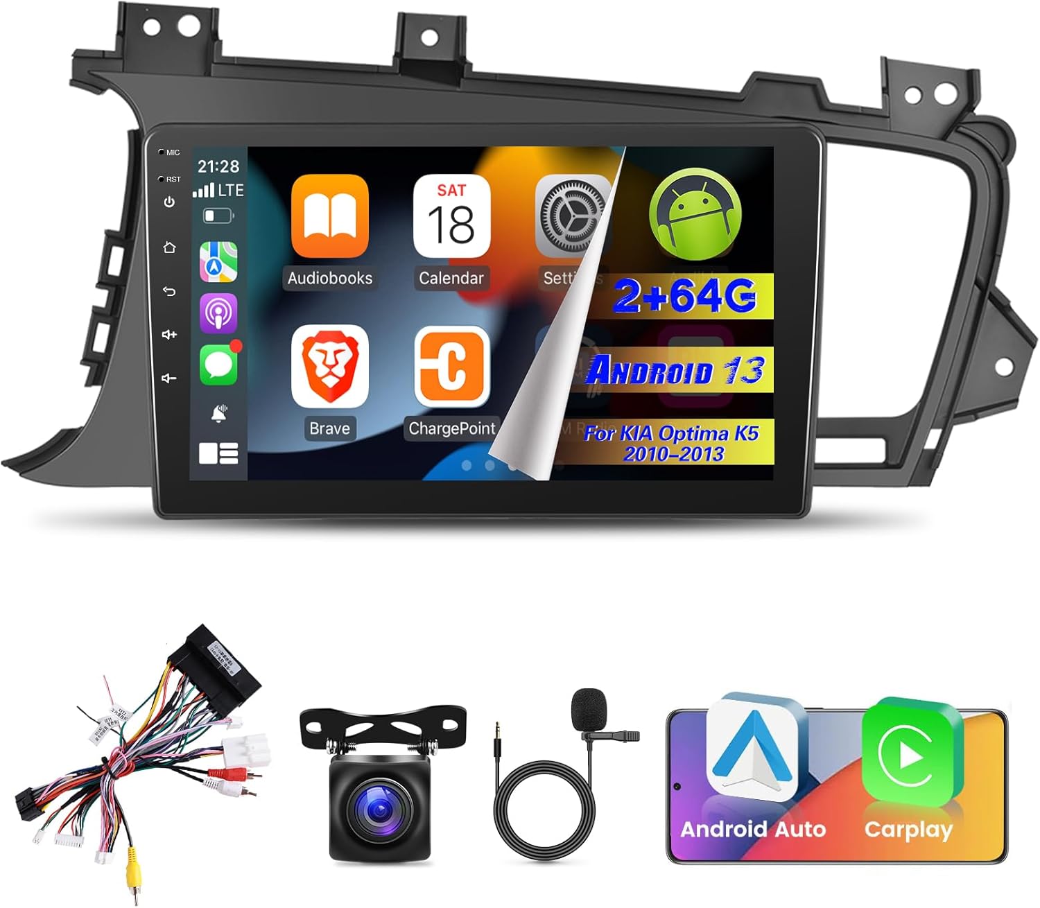 EKAT [2+64G] Car Radio for KIA Optima K5 2010-2013, 9 inch Android 13 Touch Screen KIA K5 Stereo, Carplay/Android Auto/Hi-Fi Audio/SWC/Bluetooth/2.5D Screen