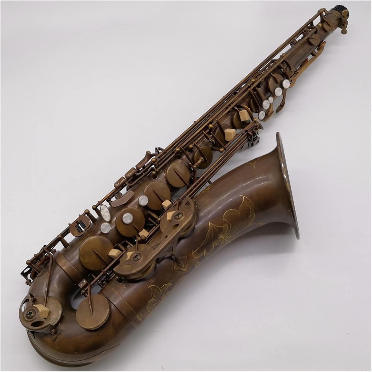 Saxophone Straight Tenor Saxophone Antique Copper B-Flat Tenor Sax Retro Bronze Mouthpiece Key Type Woodwind Instrument (Color : Antique Copper)