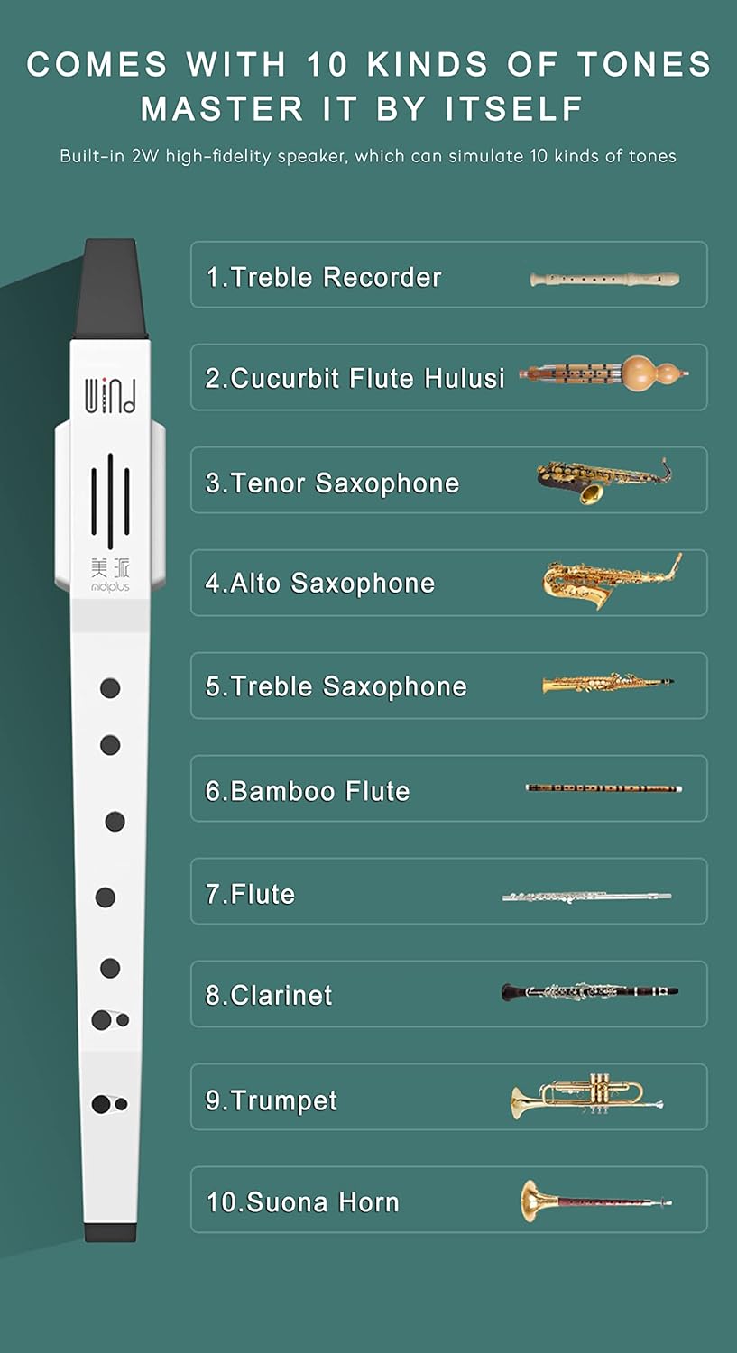 Mini Digital Wind Instrument Electronic Wind instrument with Built-in Battery Charging Mode for Imitation of various musical instrument sounds (White)