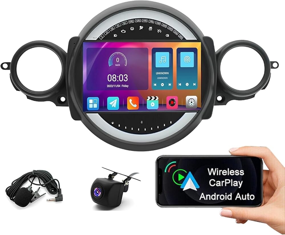 Android 13 Double Din Car Stereo for Mini Cooper R56 2007-2014 Wireless Carplay Android Auto, 2G+32G 9 Touchscreen Car Radio Car Audio Receivers WiFi GPS Navigation Bluetooth Backup Camera FM Radio
