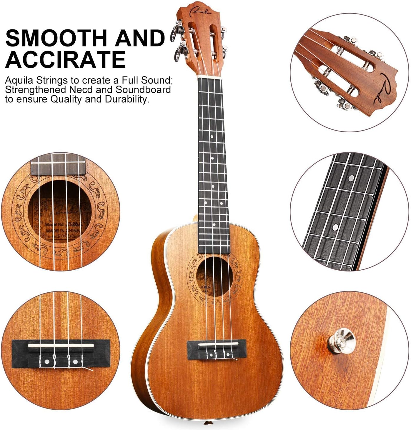 Ranch Concert Ukulele 23 inch Classical ukelele with 12 Online Lessons Beginner Ukalalee Pack Bundle Ukele Gig bag- Clip On Tuner for Acoustic Electric Guitar Ukulele Violin Bass Banjo-Classical Black