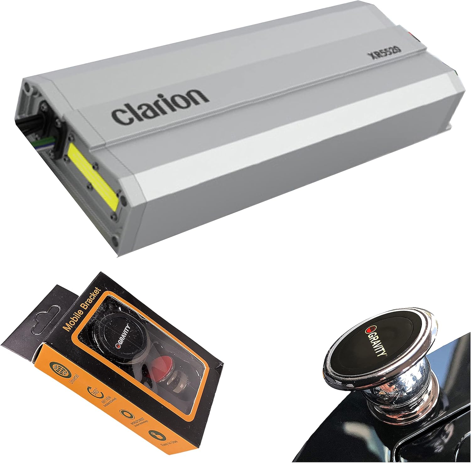 Clarion XR5520 Class D 5-Channel 800W Maximum Power Handling Car Audio Amplifier Sound System Subwoofer Speaker Amp with Gravity Magnet Phone Holder Bundle 789591809390