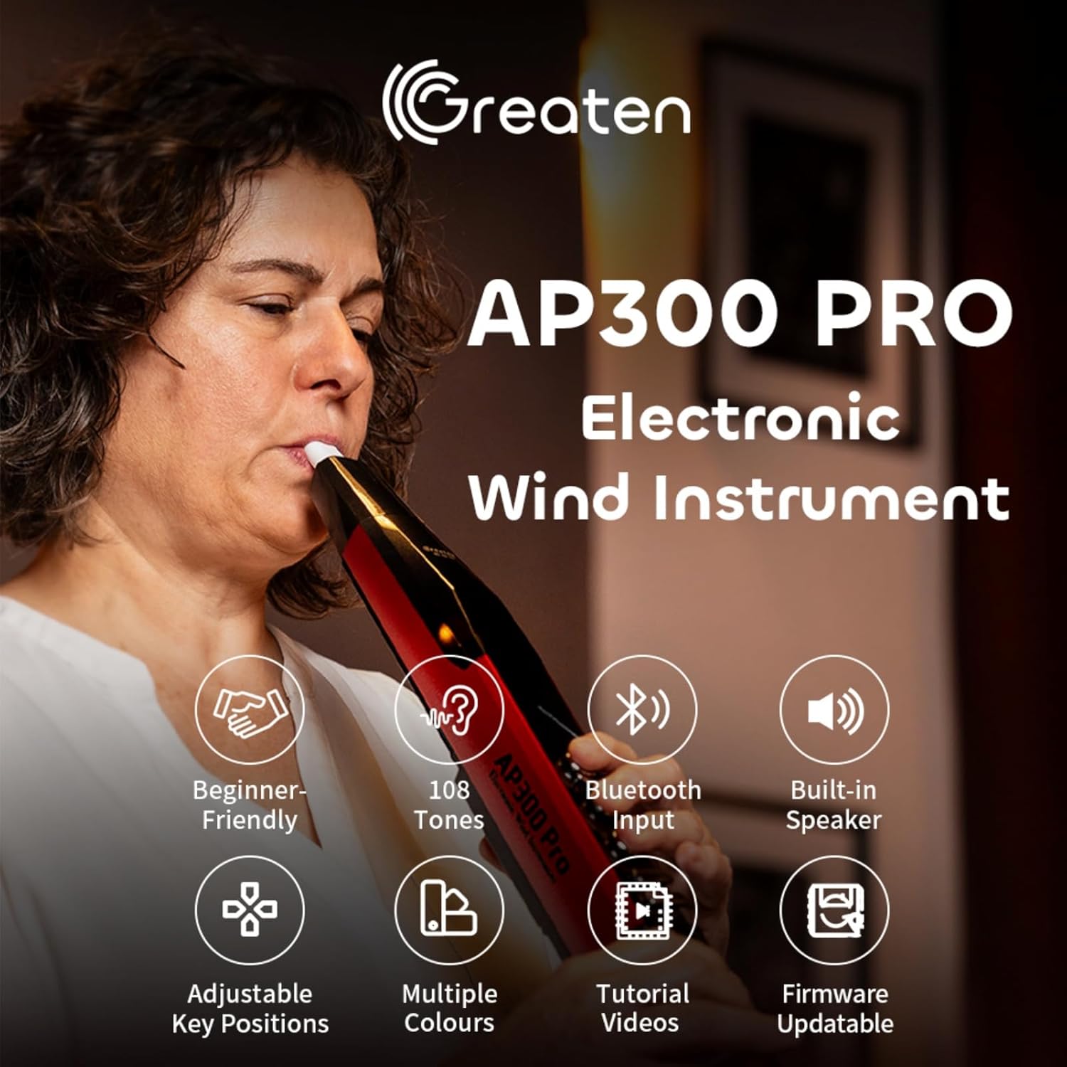 AP 300 Pro Electronic Wind Instrument with Bulit in OTG Recording and LCD Display Screen. 108 Global Tones Digital Saxophone with 6000Ah Battery and Bluetooth. (Golden)