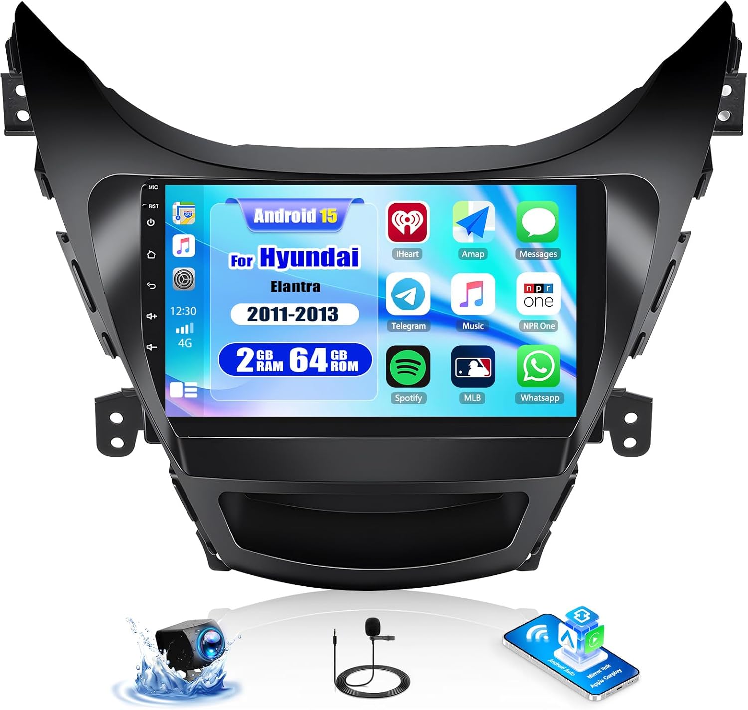 CAMECHO 2G+64G Android 13 Car Stereo for Hyundai Elantra 2011 2012 2013 9 Inch Touch Screen with Wireless CarPlay Android Auto Mirror Link 26UI Bluetooth FM GPS Navigation WiFi SWC Backup Camera