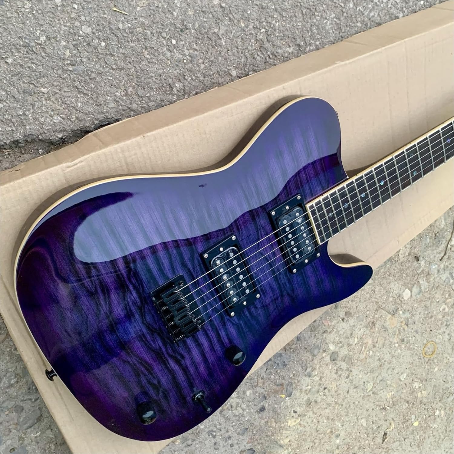 Beginner Electric Guitar Kits Transparent Purple Water Ripple One Piece Solid Wood Electric Guitar