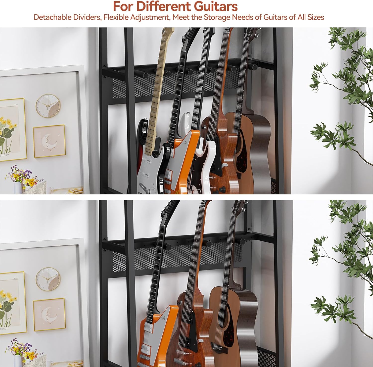 EmberGlow-official Guitar Stand, Guitar Rack with Amp Stand for Acoustic Guitar, Electric Guitar, Bass, Ukulele, Multi Guitar Stand Floor for Home Studio Music Room