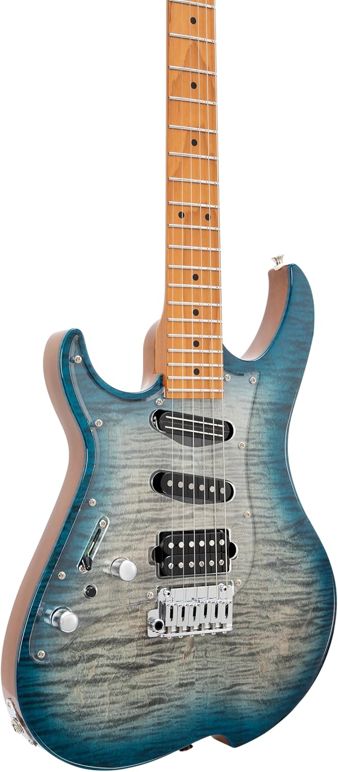 Vola Electric Guitar OZ RV TNC LH Aqua Burst Gloss Handmade in Japan MIJ Solid Flame Maple Top Roasted Maple Neck Stainless Steel Frets Gotoh Bridge Gotoh Locking Tuner 6 Strings Modern C Neck