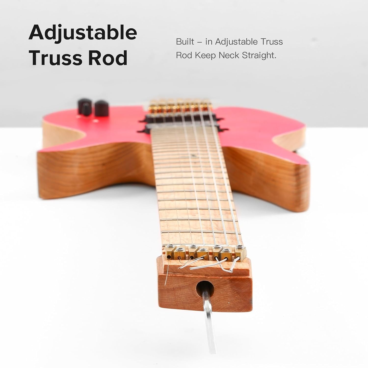 Headless Electric Guitar 7 String Fanned Fret Headless Electric Travel Guitar with 3-Way Converter 1 Volume 1 Tone Control