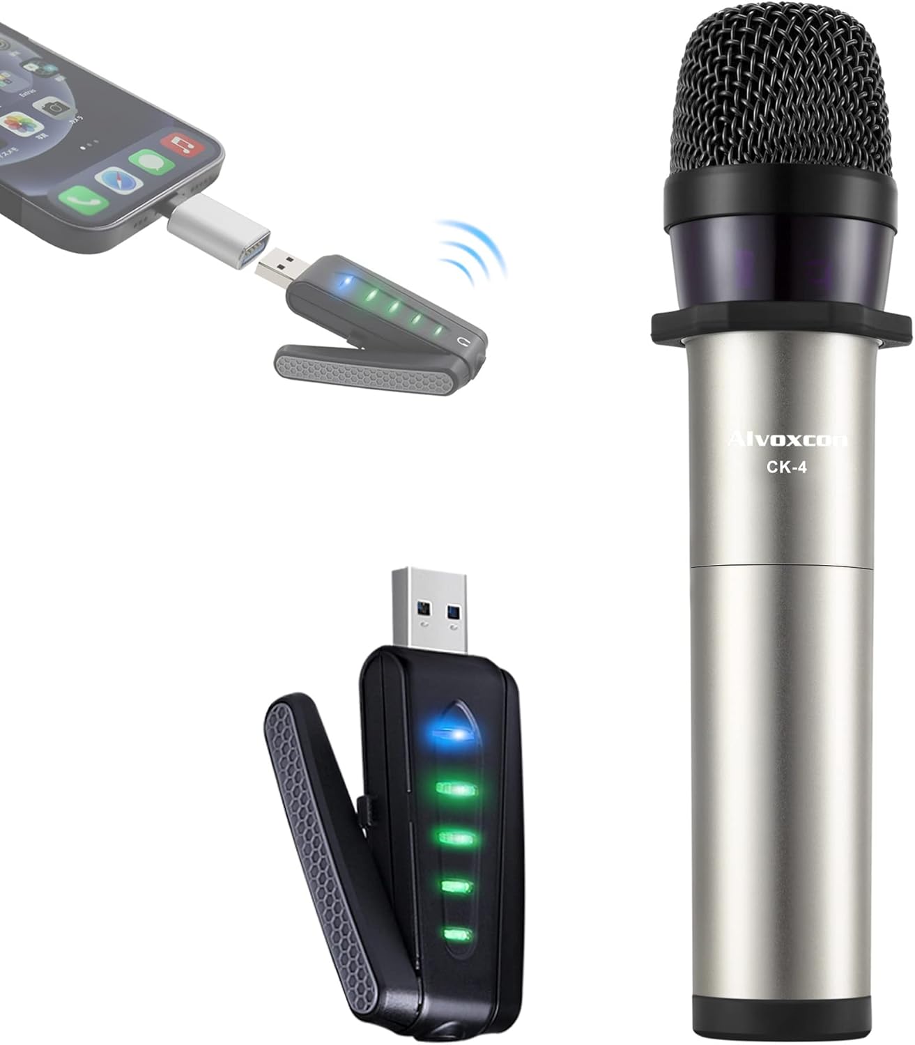 Alvoxcon USB Wireless Microphone, UHF Condenser mic for Android, PC Computer, Laptop, PA, Podcasting, Vlogging, YouTube, Vocal Recording, Gaming, Singing Practice (System with USB Receiver)