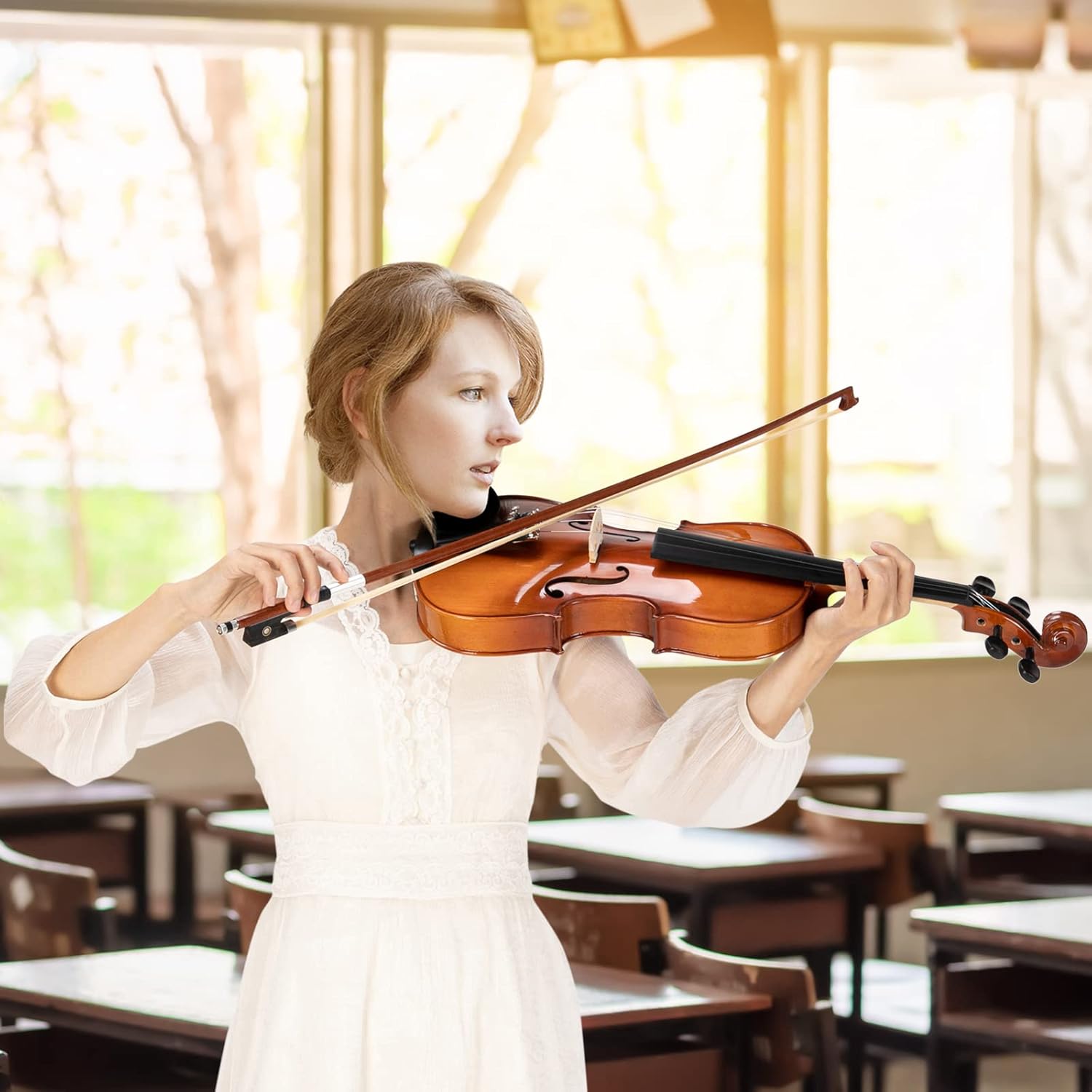 GLARRY Violin 4/4 Full Set for Kids - Solidwood Fiddle with Tuner Bow Case Shoulder Rest, Including Acoustic Violin Strings for Beginners Adults (Bright Brown)