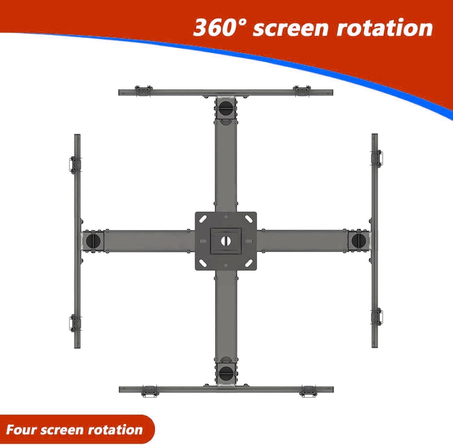 4 Sides Ceiling TV Mount Bracket - Tv Wall Mount, 360° Rotating Telescopic TV LIF, Height Adjustment TV Hanger, 4 Movement Flat/Curved Screen Bracket, Hanging Roof Bracket