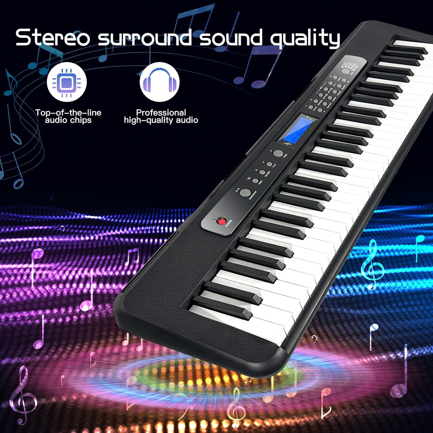 AQNIEGEP Pro 61-Key Electric Keyboard Piano w/LCD & Sustain Pedal, Full-Size Studio Keyboard w/Stand, Bench, Headphones, Mic, 200 Timbres/Rhythms, 80 Songs, Professional Piano Keyboard for All Levels