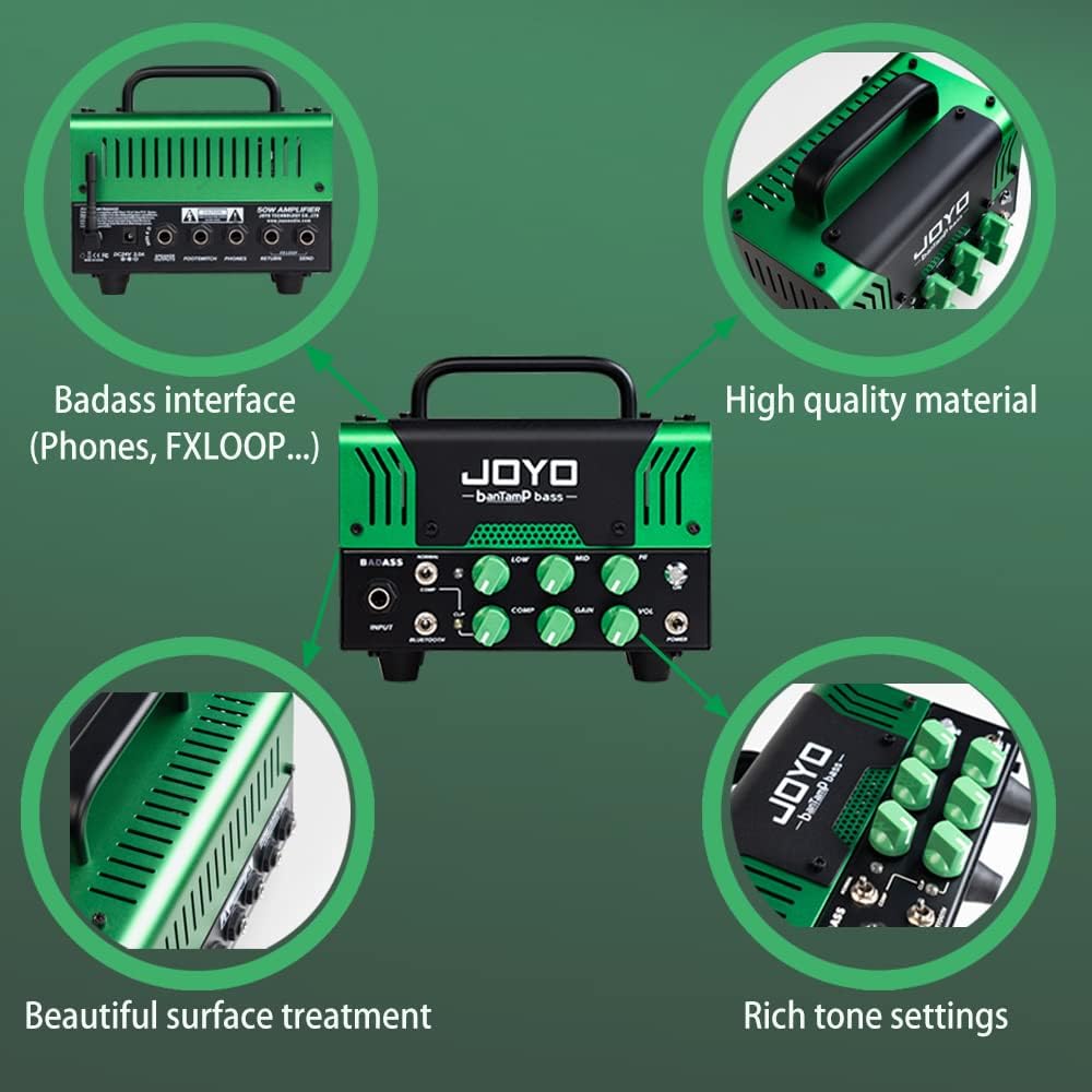 JOYO Bass Mini Amp Head 50 Watt Preamp Hybrid Tube Power Amplifier Head with 3 Band EQ & Bluetooth (No Sound,Need Extra Speaker) Badass