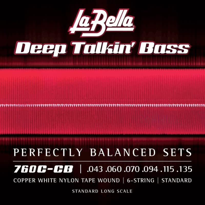 La Bella 760C-CB Deep Talkin Brass Copper White Nylon Tape Wound 6-String Light Standard Long Scale 43-135