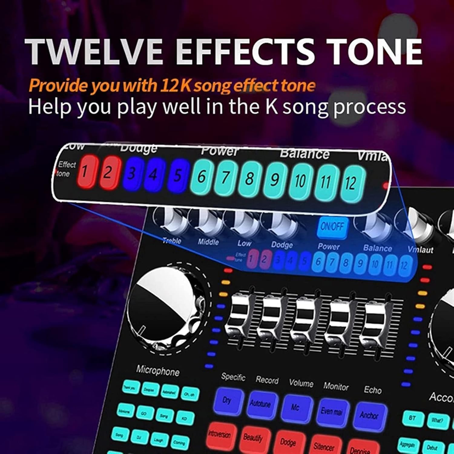 Professional Audio Mixer,K1 Live Sound Card Portable Bluetooth Sound Card Profession Adjustable Volume Audio For Music Recording Karaoke Singing