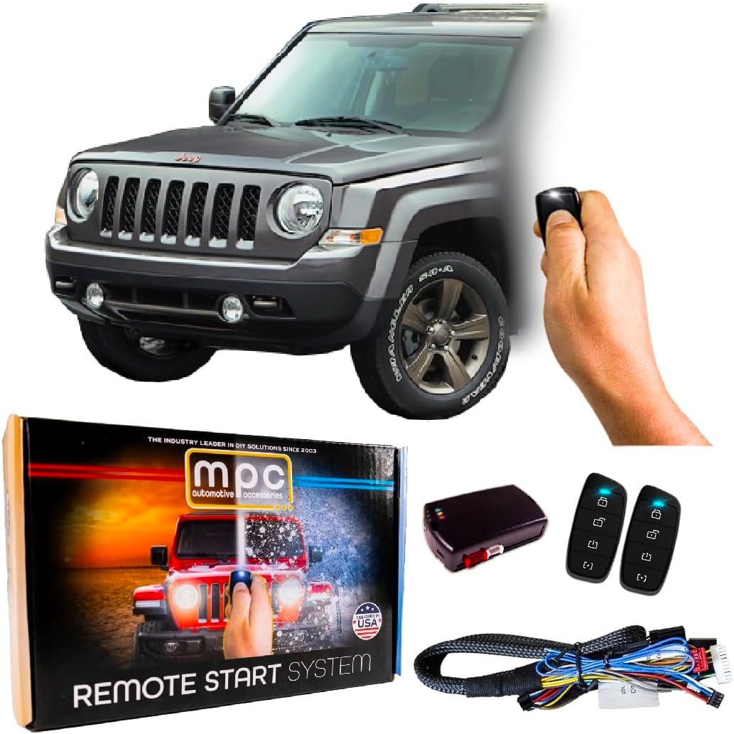 MPC Plug N Play Remote Starter Compatible with 2007-2017 Jeep Patriot |Gas| |Key to Start| with T-Harness - (2) Extended Range 4-Button 2-Way Remotes - Up to 1,500 ft