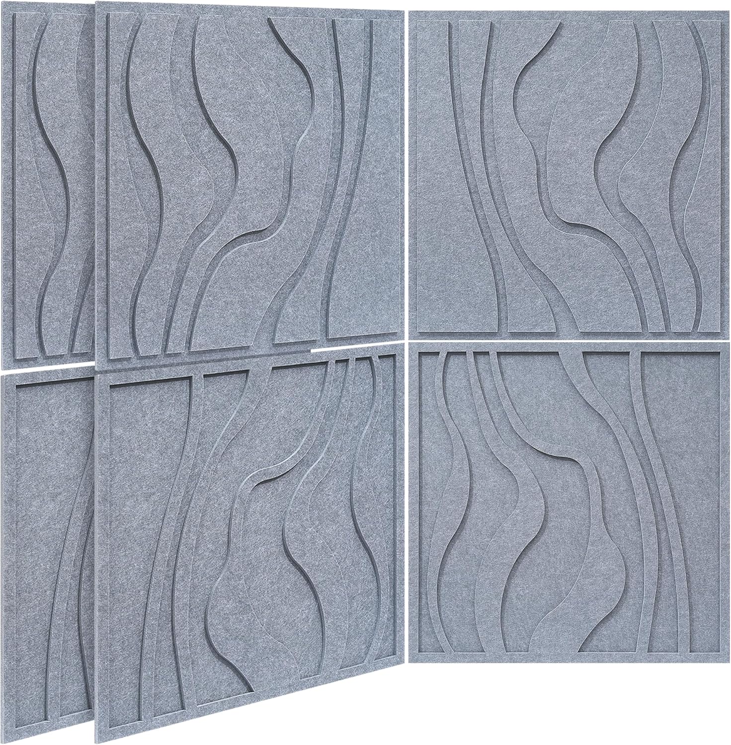 BUBOS Large Acoustic Panels, 6-Pack Soundproof Wall Panels Thickened 23.6 x 23.6 Inches, Self-adhesive Sound Absorbing Panels Decorative for Recording Studio Office Home Theater, Dark Grey