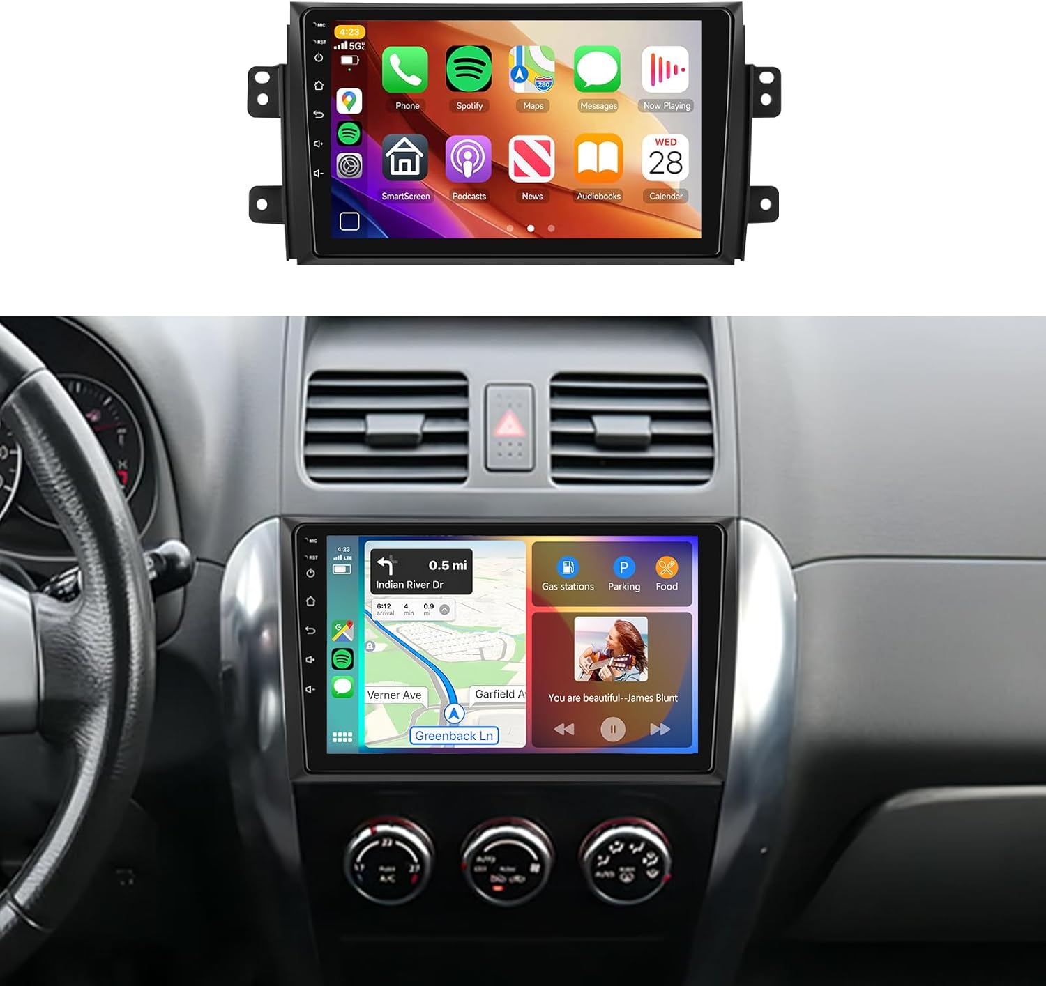 for Suzuki SX4 2006-2013 Radio,4G+64G Car Stereo Wireless Carplay Android Auto,9inch 1280x720P IPS Touch Screen,DSP 32EQ,5.0Bluetooth,AHD IP69K Backup Camera,MirrorLink FM/RDS