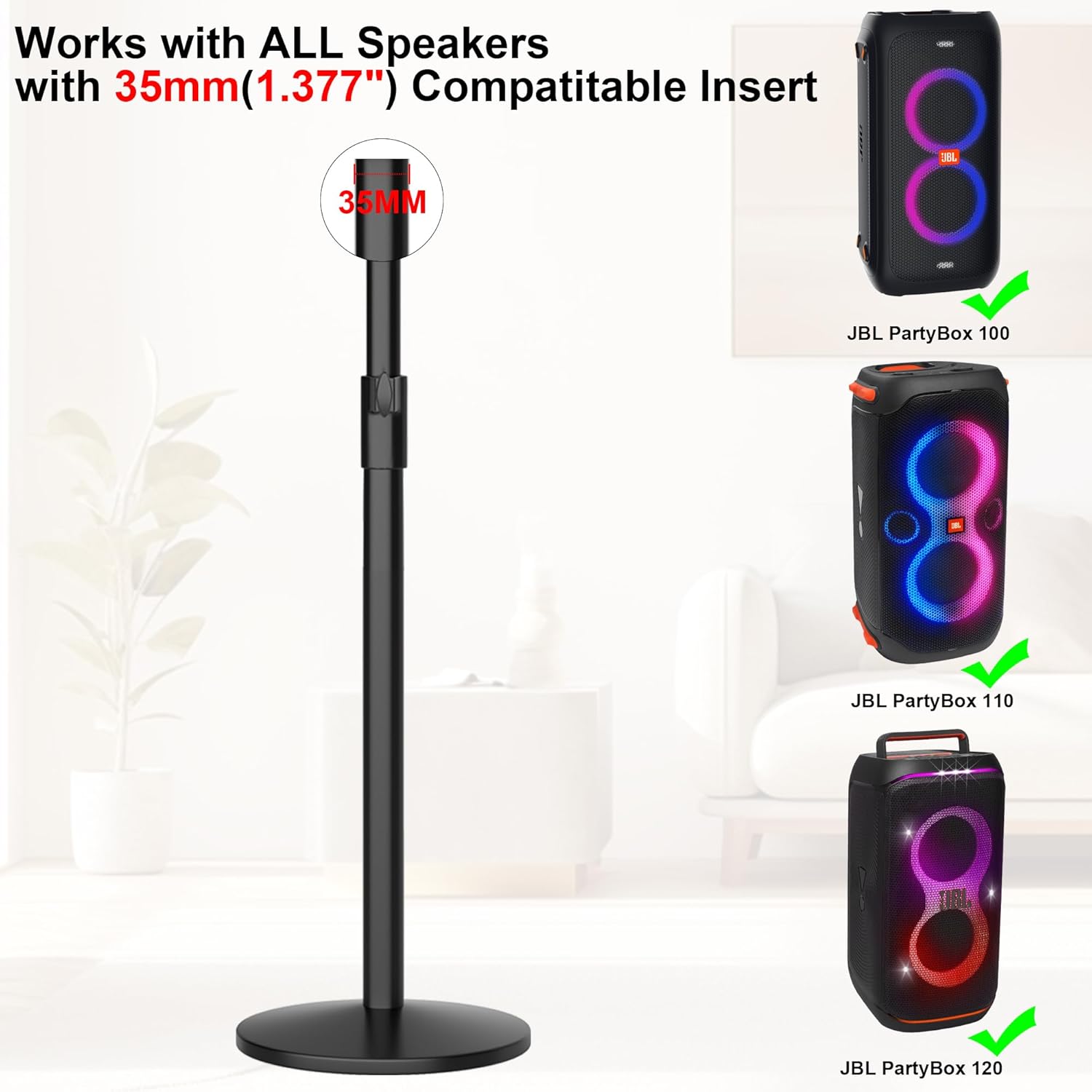 Heavy Duty Speaker Stand for JBL Partybox,Height Adjustable Speaker Stand for JBL Partybox 120/110/100,35mm Pole Speaker Stand-1 Piece (Stand Only)