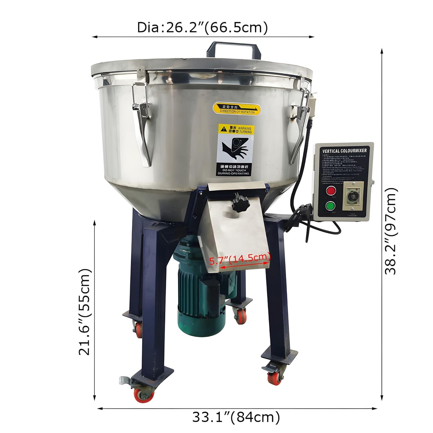 110V 1.5KW Vertical Color Mixing Machine Single Phase Stainless Steel Plastic Granule Blender Mixer with 110lb Mixing Tank 60rpm