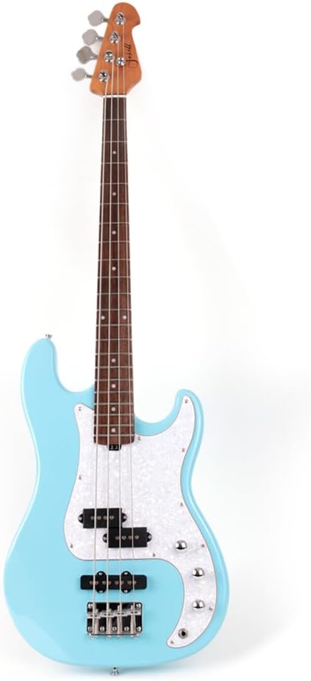 Fojill Full Size Standard Electric Bass Guitar Four 4 String Right Hand Handed Basswood Body Roasted Canadian Maple Neck Genuine Rosewood Fretboard Fingerboard with Gig Bag (Blue)