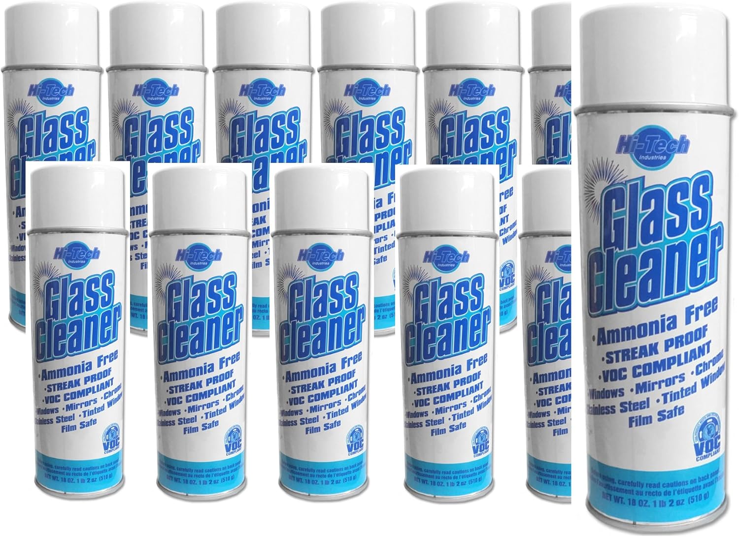 HI-TECH Glass Cleaner, Ammonia Free (12 Pack)