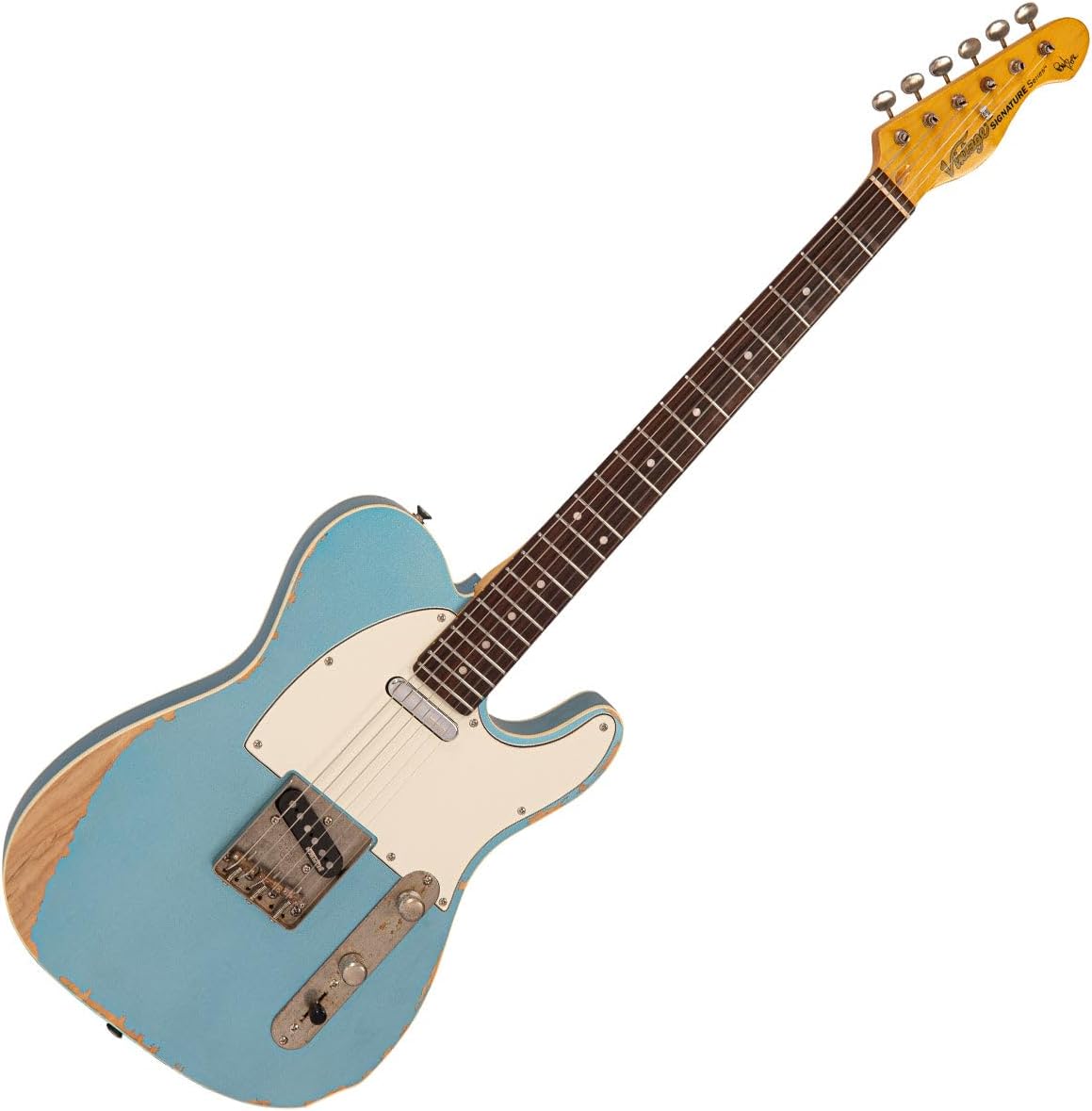 Distressed Gun Hill Blue Paul Rose Signature Electric Guitar by Vintage Guitars